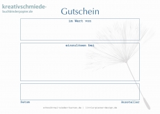 Postkarte Gutschein, Pusteblume auf Blau
