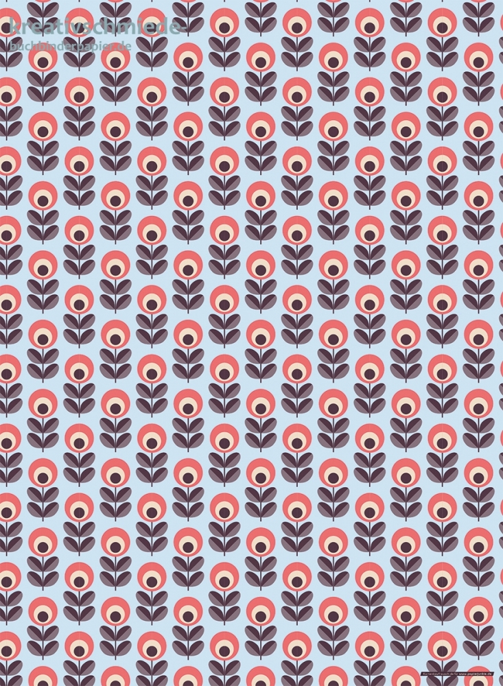 Geschenkpapier Retro-Blumen auf Blau
