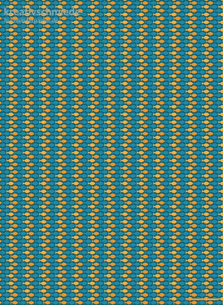 Geschenkpapier Kleine Fische, Orange auf Blau