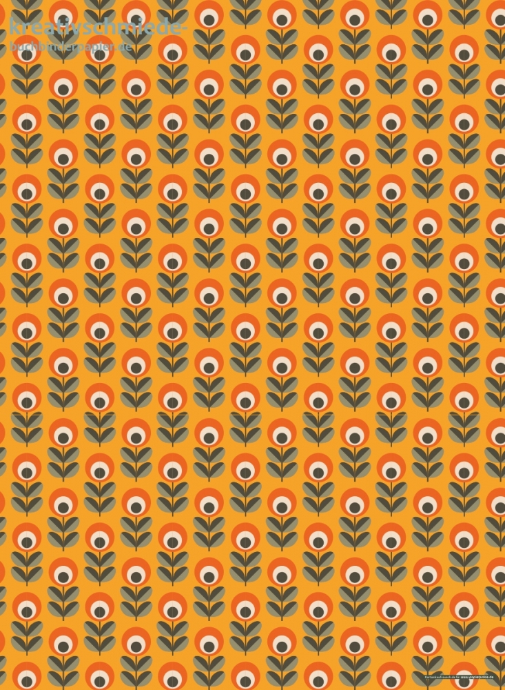 Geschenkpapier Retro-Blumen auf Orange/Grau