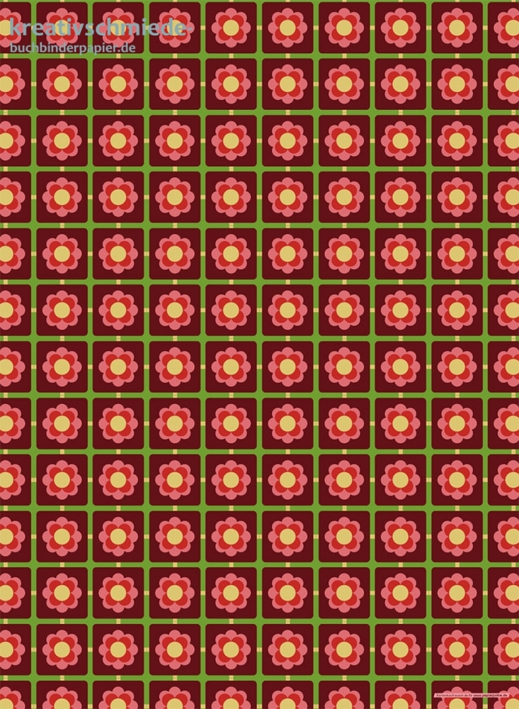Geschenkpapier Retro-Blte auf Kachel, aubergine