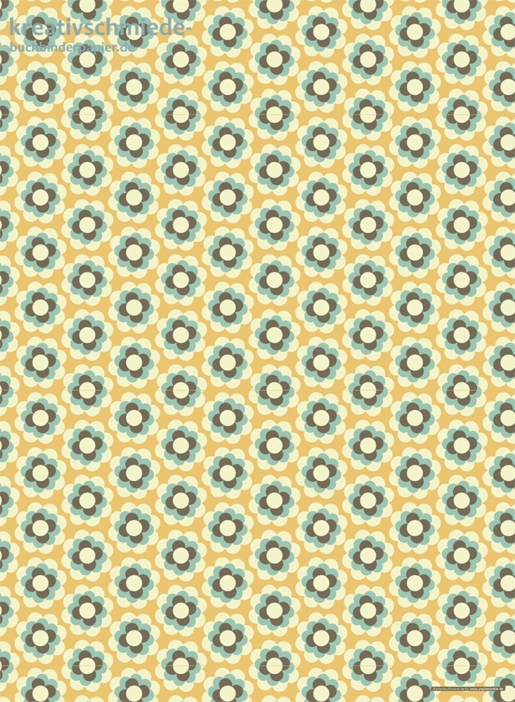 Geschenkpapier Retro-Blte, creme/blau