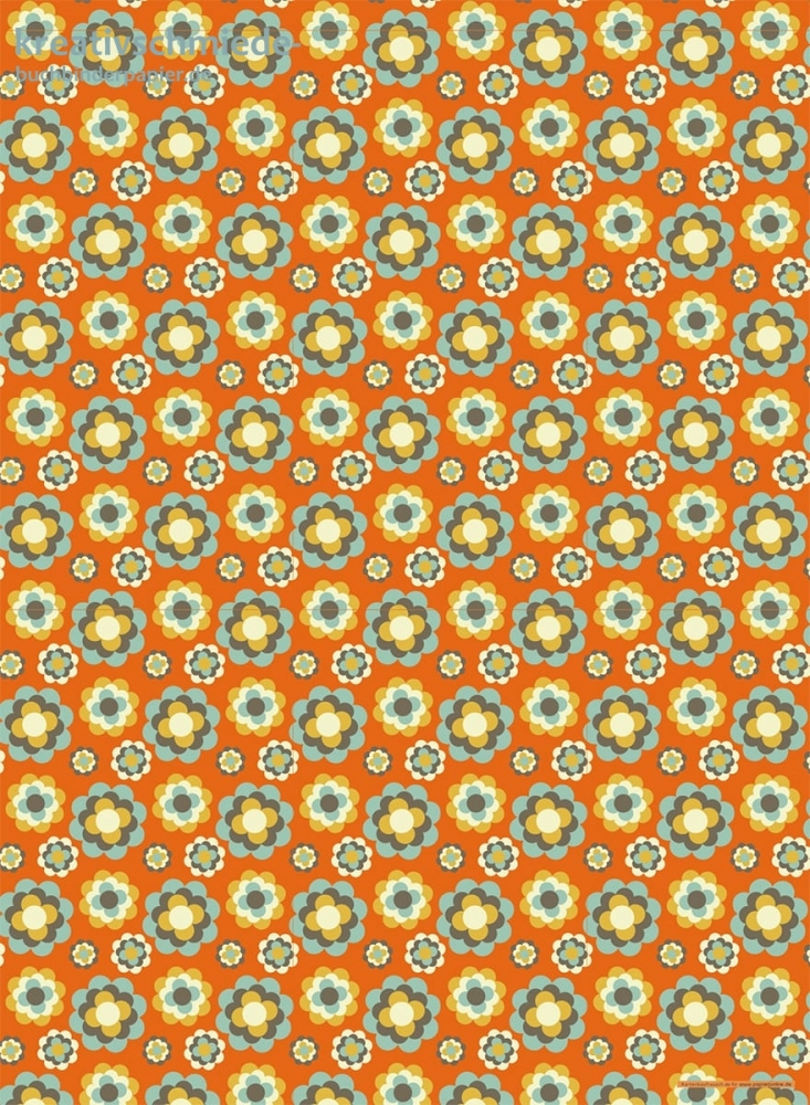 Geschenkpapier Retro-Blten auf Orange