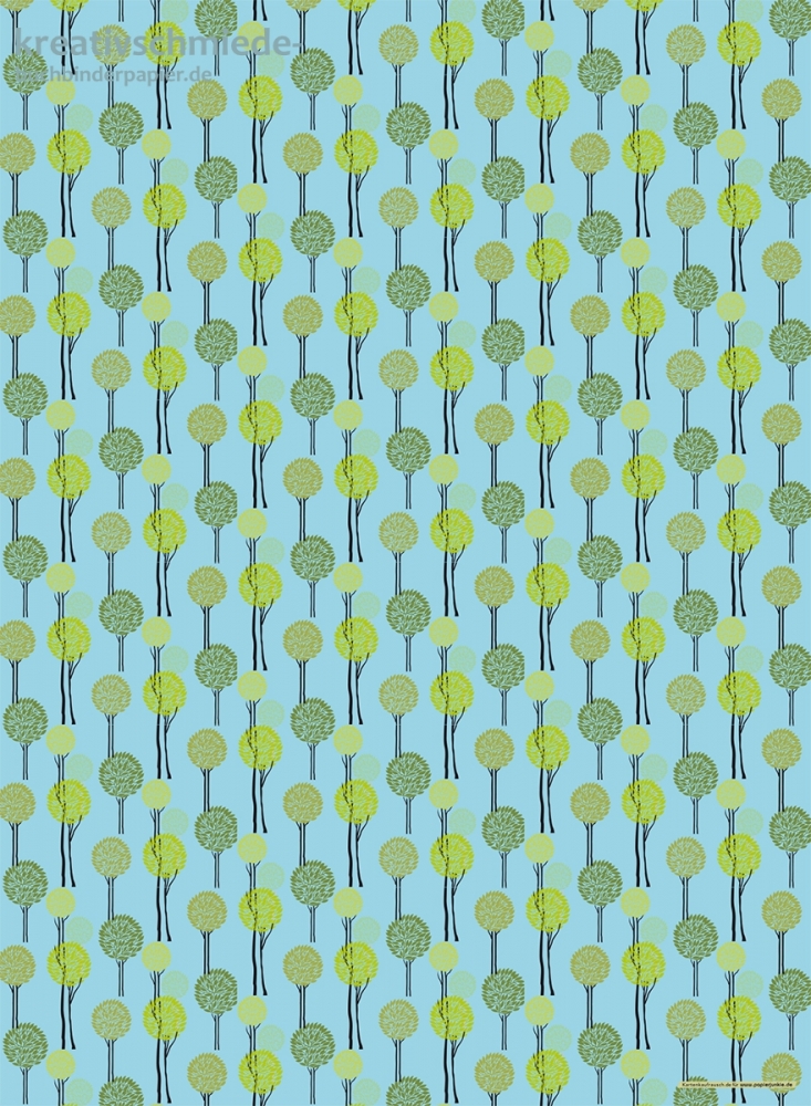 Geschenkpapier Laubbume, Grn auf Blau (F*)
