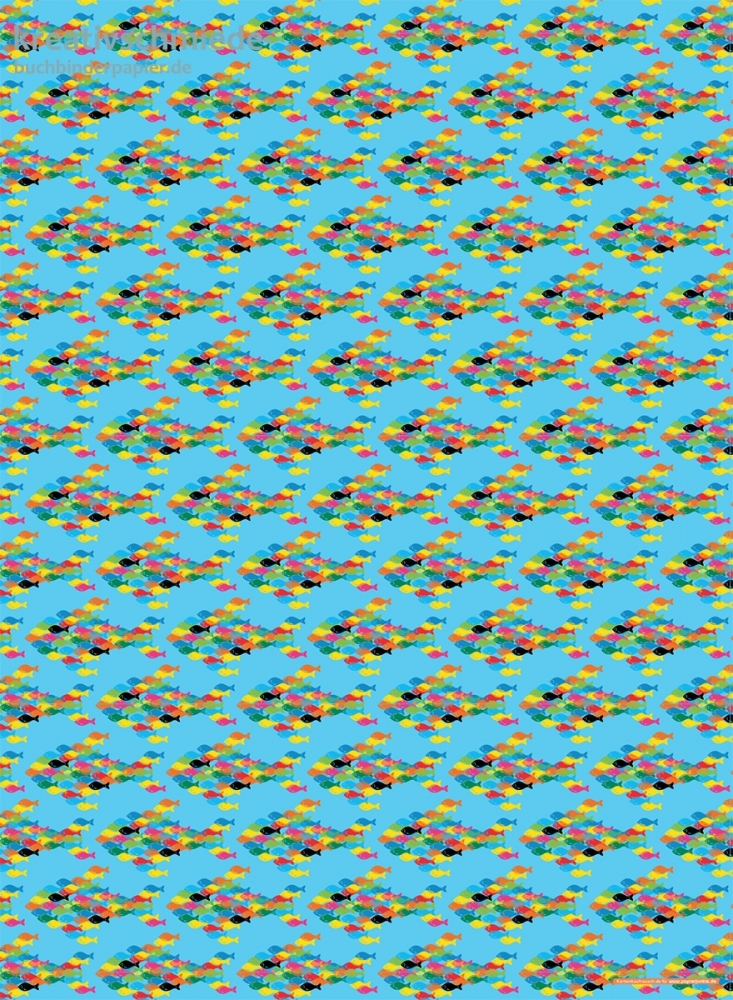Geschenkpapier Fischschwarm auf Blau