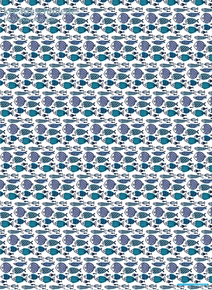 Geschenkpapier Fische blau/grn auf Wei