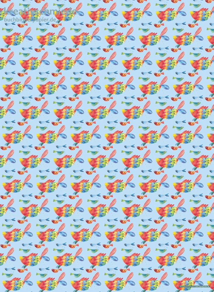 Geschenkpapier Lustige Fische auf Blau