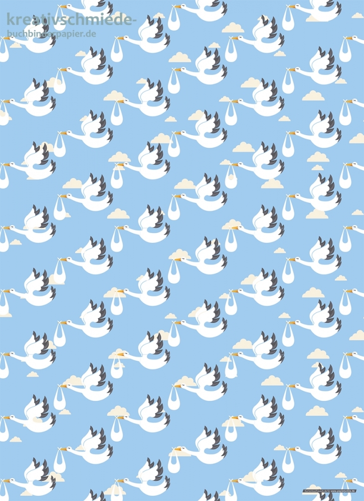 Geschenkpapier Storch, blau