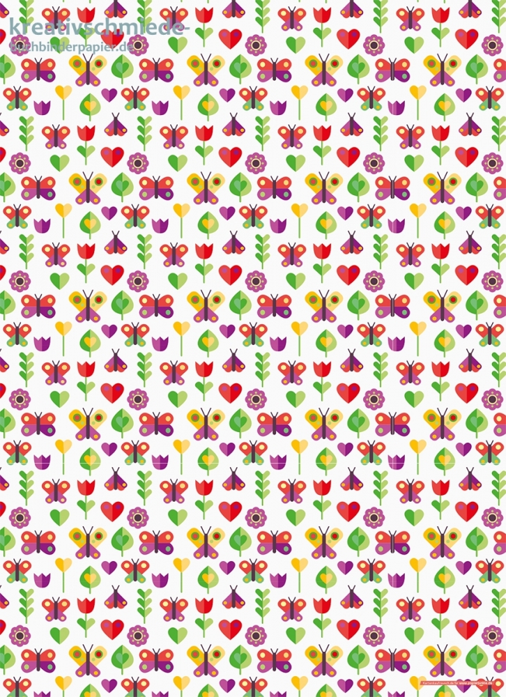 Geschenkpapier Schmetterlinge & Blumen, rot