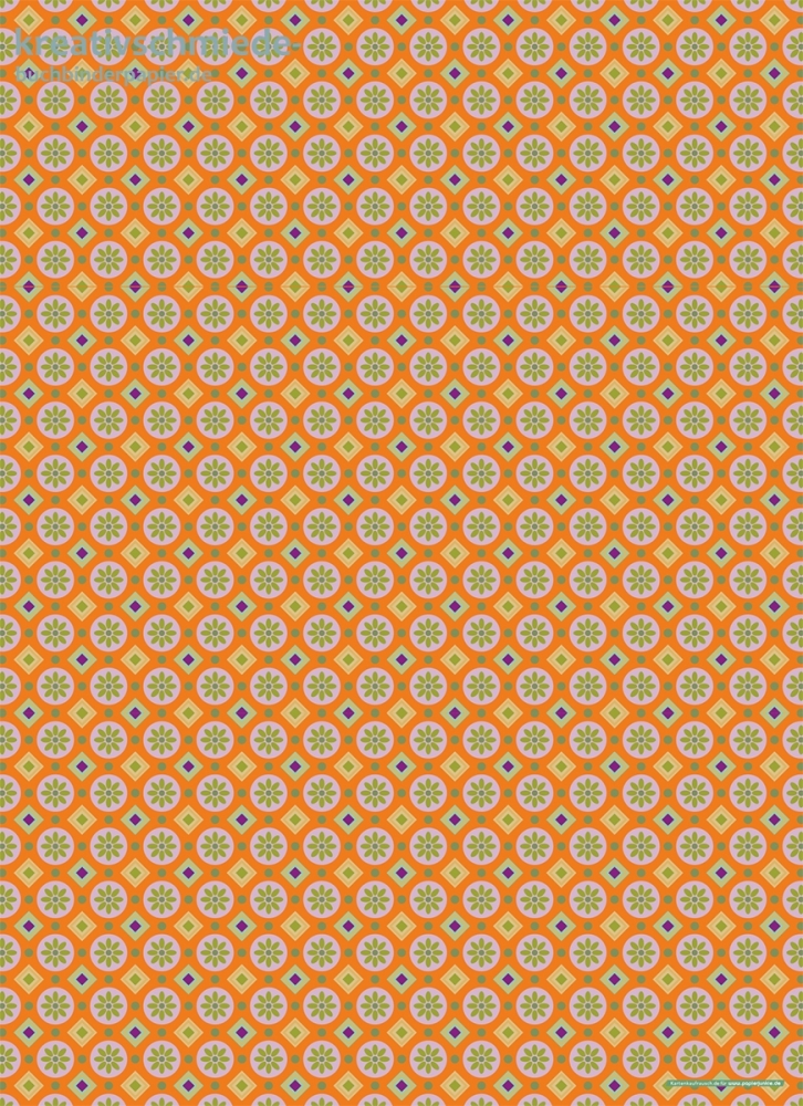 Geschenkpapier Blume, Karo & Punkt, orange/blau