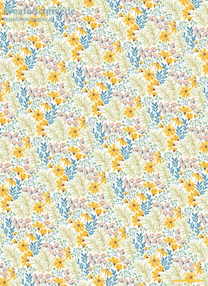 Geschenkpapier Blumen & Zweige, gelb/blau