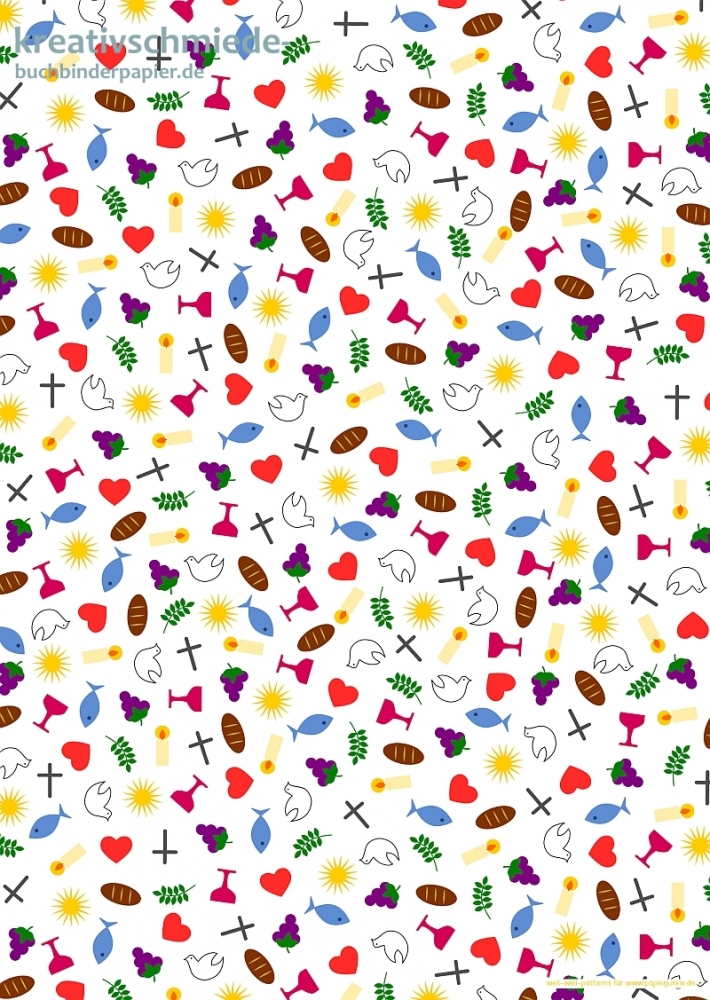 Geschenkpapier Christliche Feste, bunte Symbole