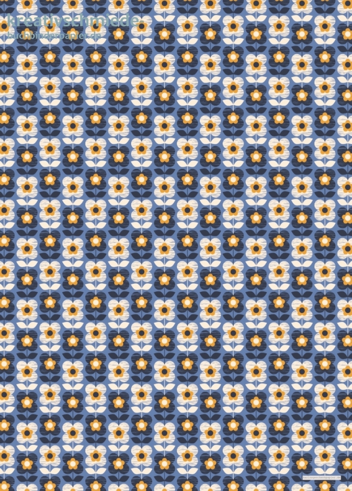 Geschenkpapier Retroblumen auf Blau