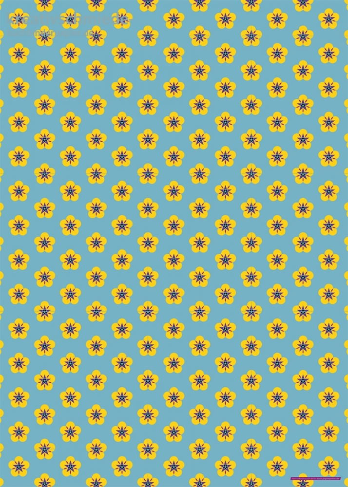 Geschenkpapier Gelbe Blten auf Blau