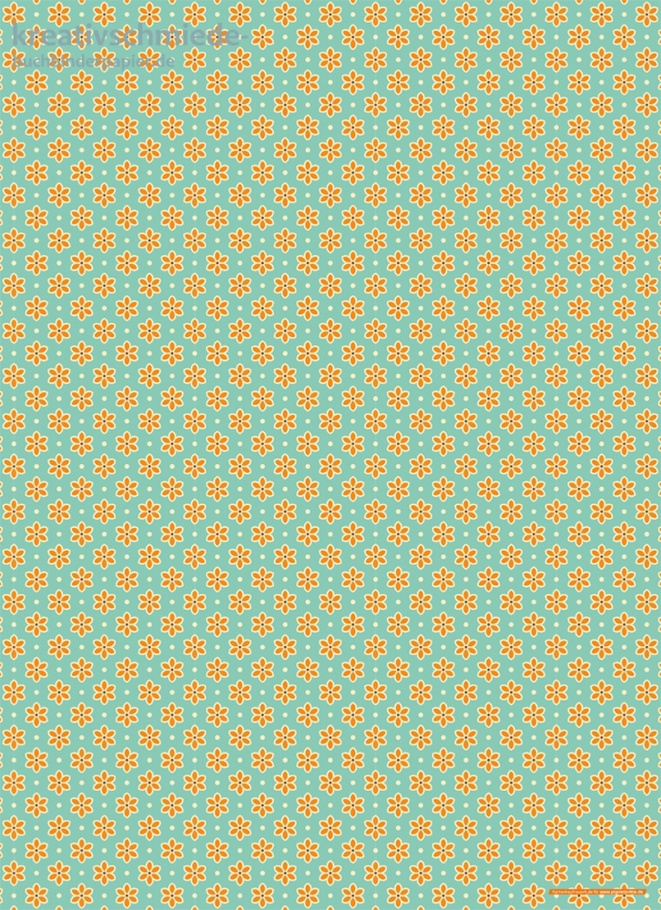 Geschenkpapier Blten, Orange auf Blaugrn