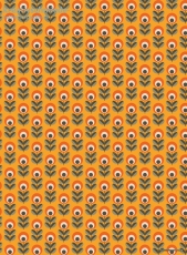 Geschenkpapier Retro-Blumen auf Orange/Grau
